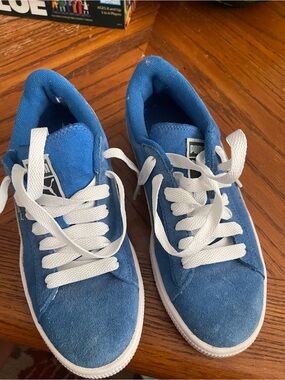 Puma Blue Suede Low-Top Sneakers with White Laces